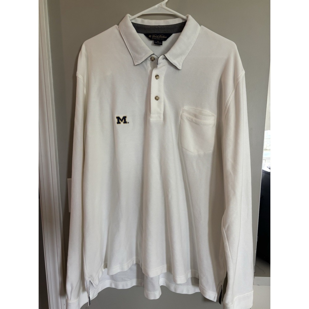 Brooks Brothers Mens XL Polo Shirt Long Sleeve Off White Performance Knit Cotton